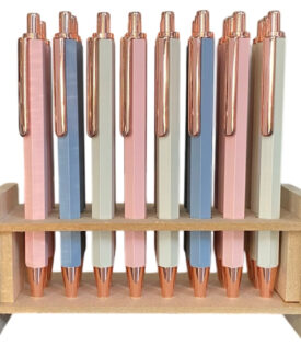 Pastel Push Top Metal Pens - in grey pen pouch (x3)