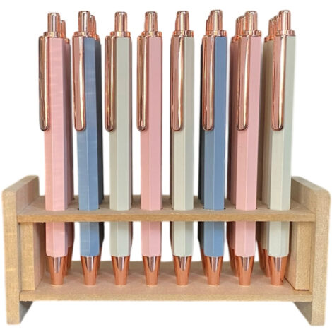 Pastel Push Top Metal Pens - in grey pen pouch (x3)